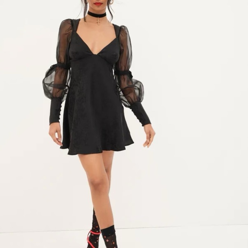 NEW For Love and Lemons Gabrielle Puff Sleeve Mini Dress Small